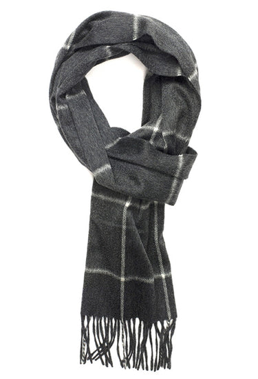Joshua Ellis Windowpane 100% Cashmere Scarf Grey,White
